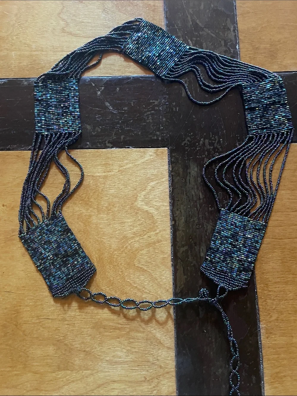 Beaded Multi-Strand Statement Belt - Iridescent Black/Blue/Purple shimmer! 42”